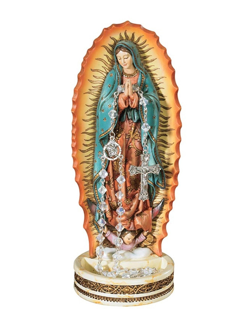 8-inch Our Lady of Guadalupe rosary holder statue by Bob and Penny Lord, featuring detailed religious figure for Christian collectibles
