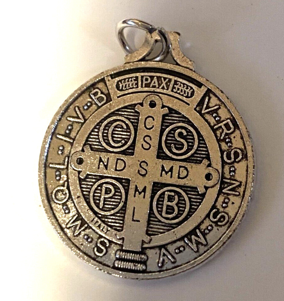 Saint Benedict Large Silver tone Medal 1.25" Diam., New, #3