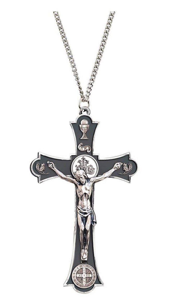 Black & Silver Holy Mass 2.5" Crucifix Pendant,  New  #AB-348-R2