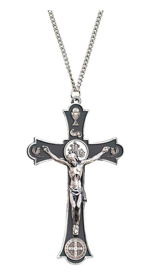 Black & Silver Holy Mass 2.5" Crucifix Pendant,  New  #AB-348-R2