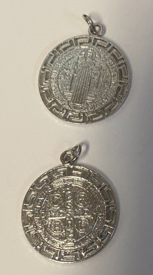 Saint Benedict Laser Image, Silver tone Medal 1" Diam., New, #4 - Journeys of Faith
