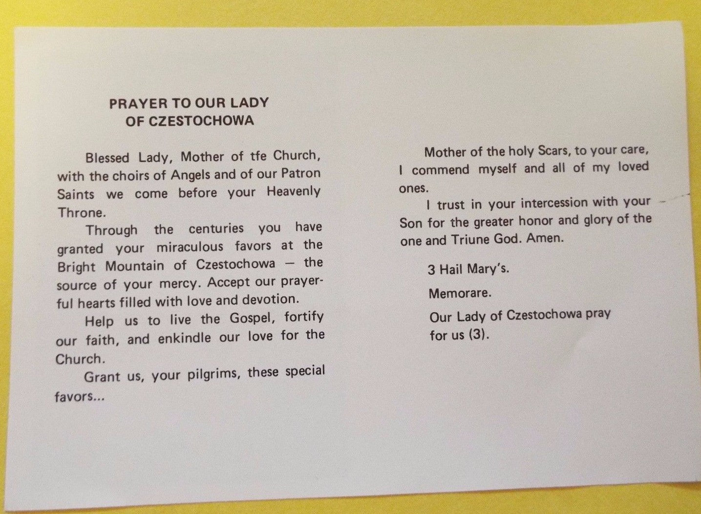 Religious Catholic prayer card featuring Our Lady of Czestochowa in folder style, collectible Christianity Holy Card by Journeys of Faith