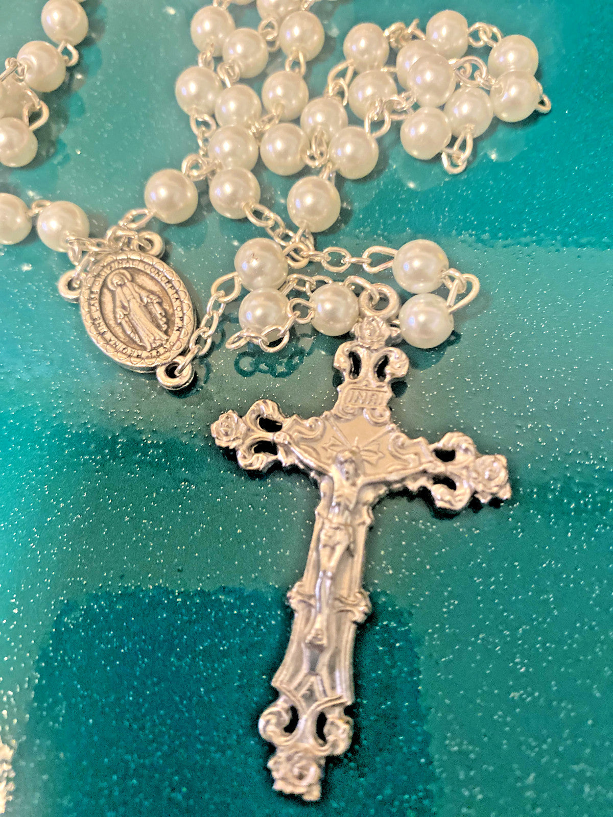 White Faux Pearl Rosary, New # AB-093 - Journeys of Faith