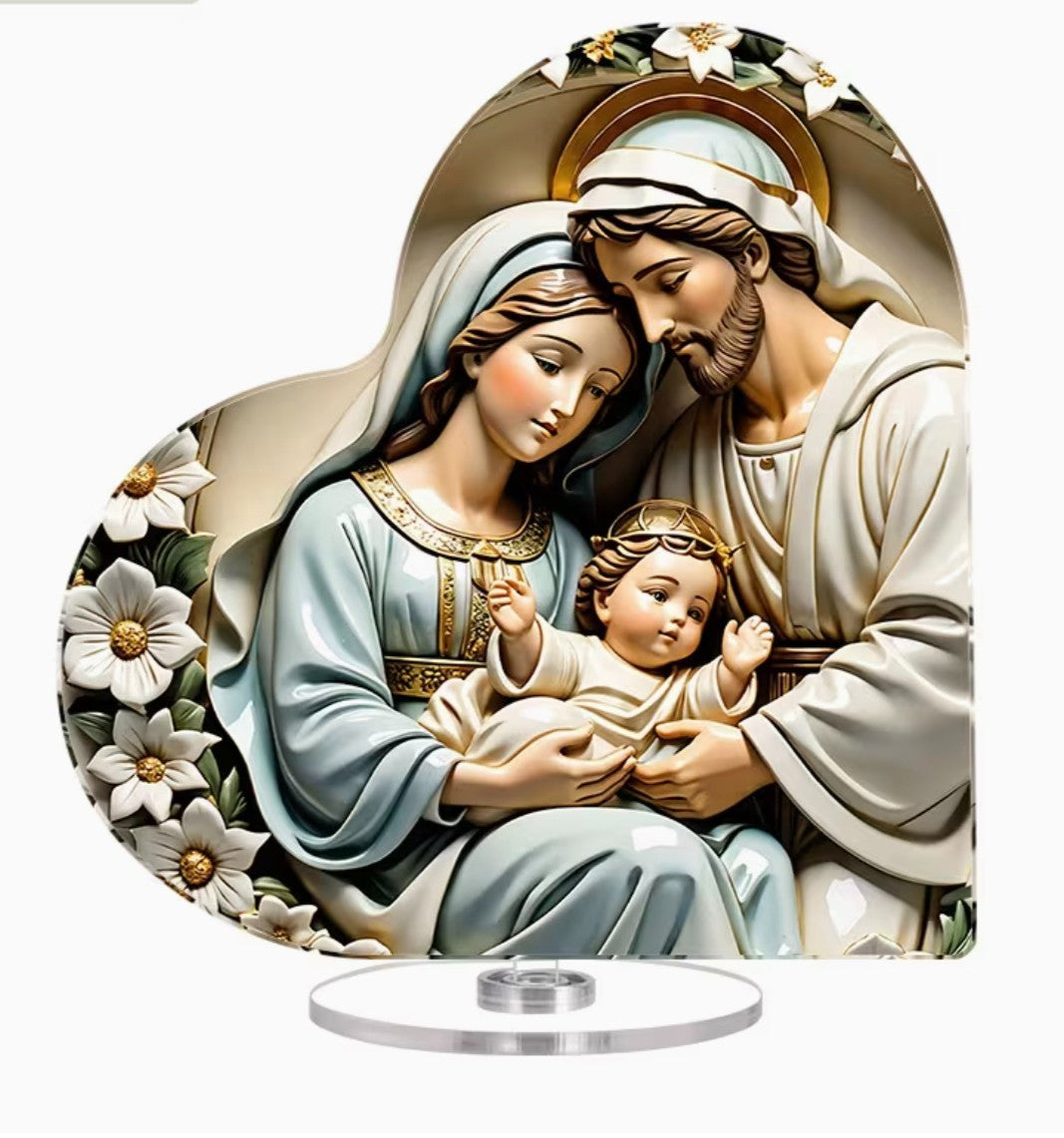 Holy Family Small Heart Acrylic Image, New #Gftshp-240