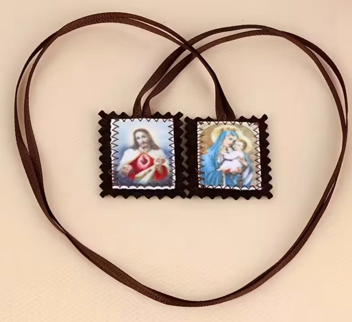 O L of Mt Carmel & Sacred Heart Brown Scapular, New #Gftshp-219