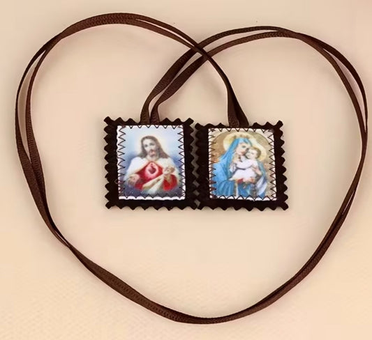 O L of Mt Carmel & Sacred Heart Brown Scapular, New #Gftshp-219