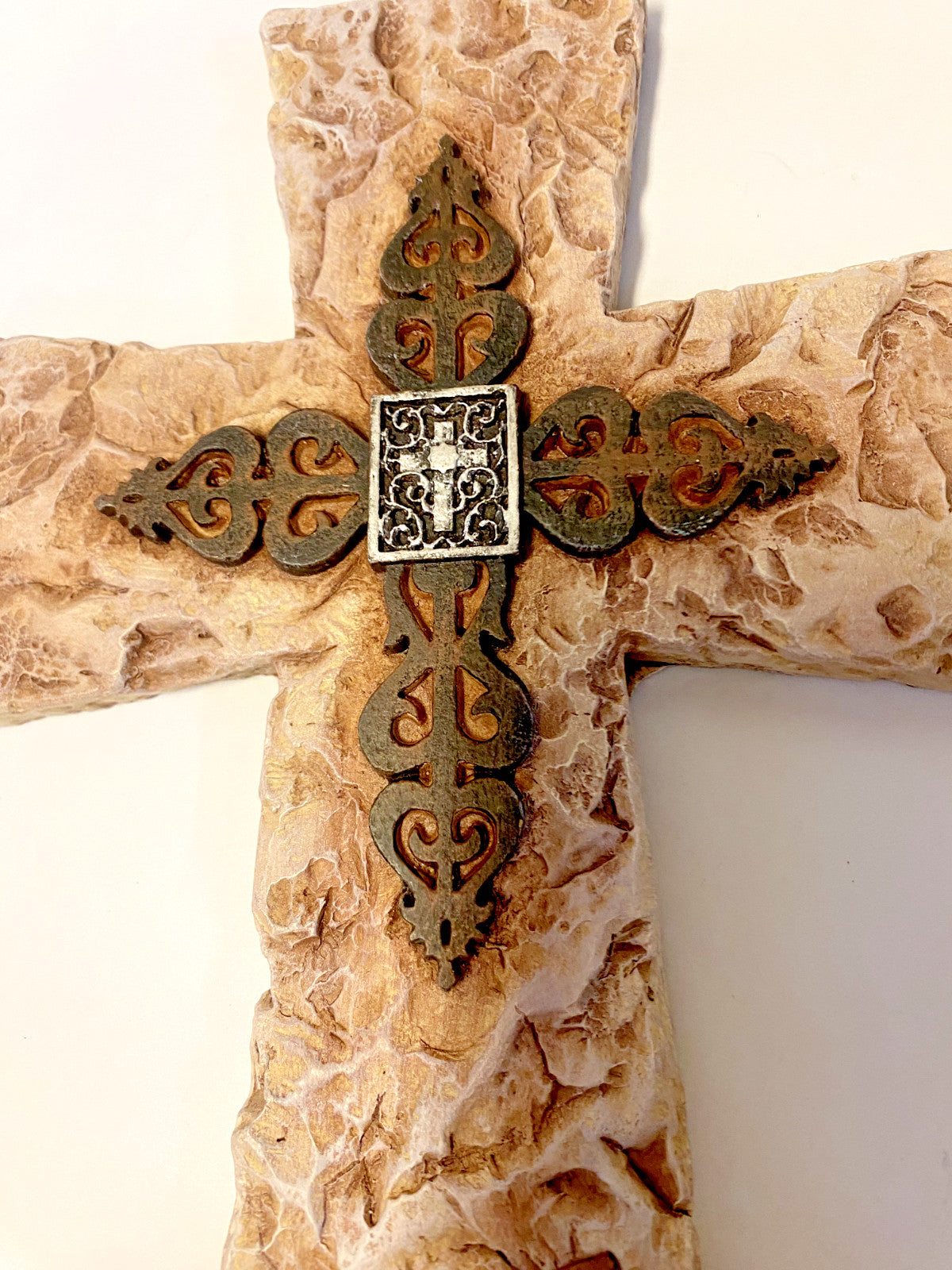 Indoor/outdoor cross display titled "3 Crosses" by Bob and Penny Lord, featuring three Christian crosses with detailed craftsmanship.
