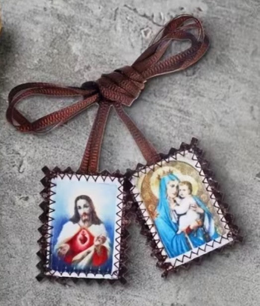 O L of Mt Carmel & Sacred Heart Brown Scapular, New #Gftshp-219