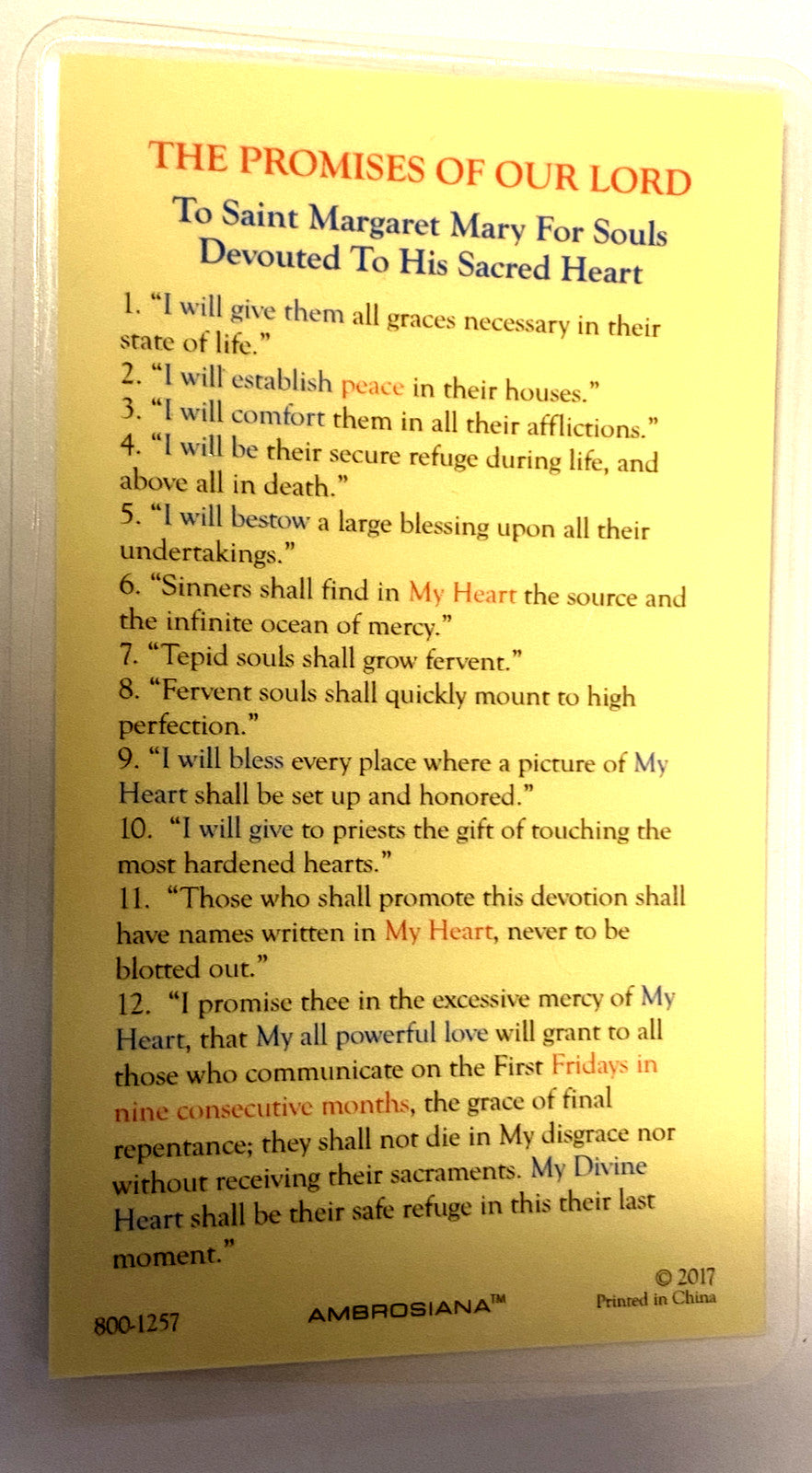 Saint Margaret Mary Alacoque Laminated Prayer Card, New #PCL-15