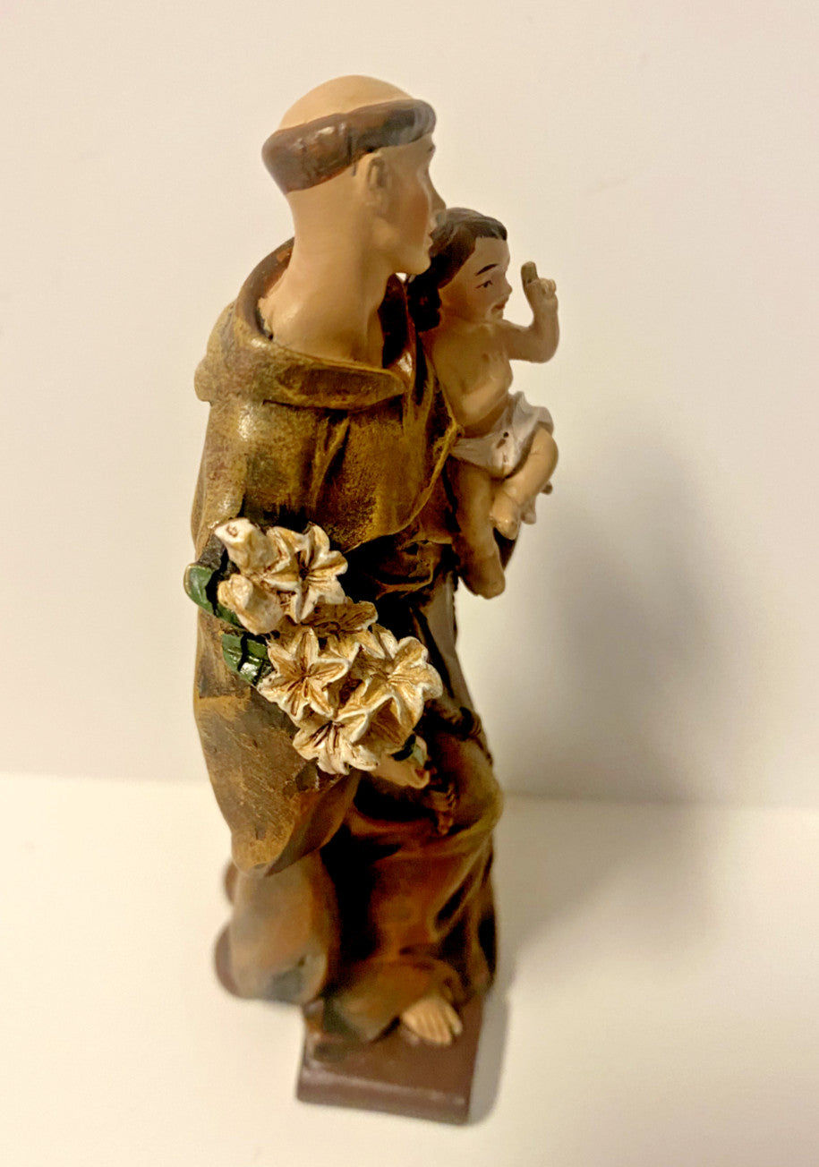 Small 4-inch Saint Anthony of Padua statue by Bob and Penny Lord, religious collectible figurine for spiritual devotion.
