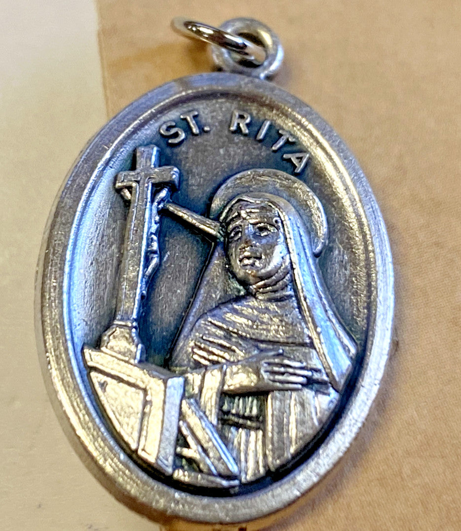 Saint Rita of Cascia(Patron St of Abused) Prayer Card + Medal,  New #PCM-026