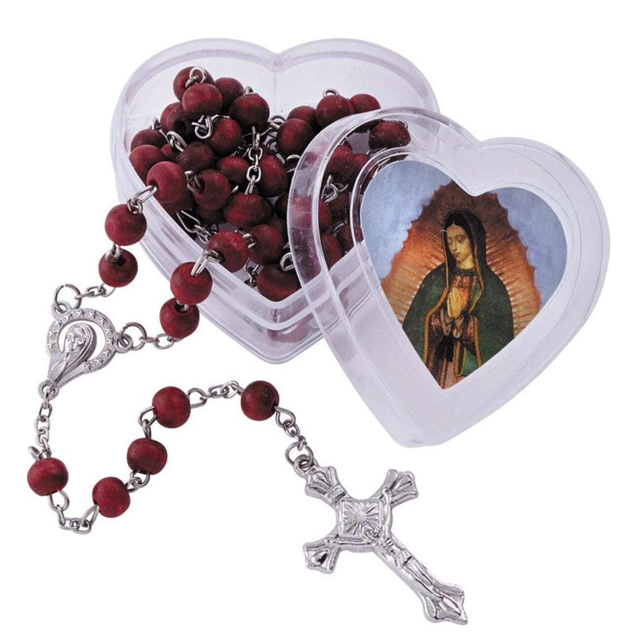 Lady of Guadalupe rose-scented rosary by Bob and Penny Lord, Christian religious collectible with detailed beads and Marian icon.