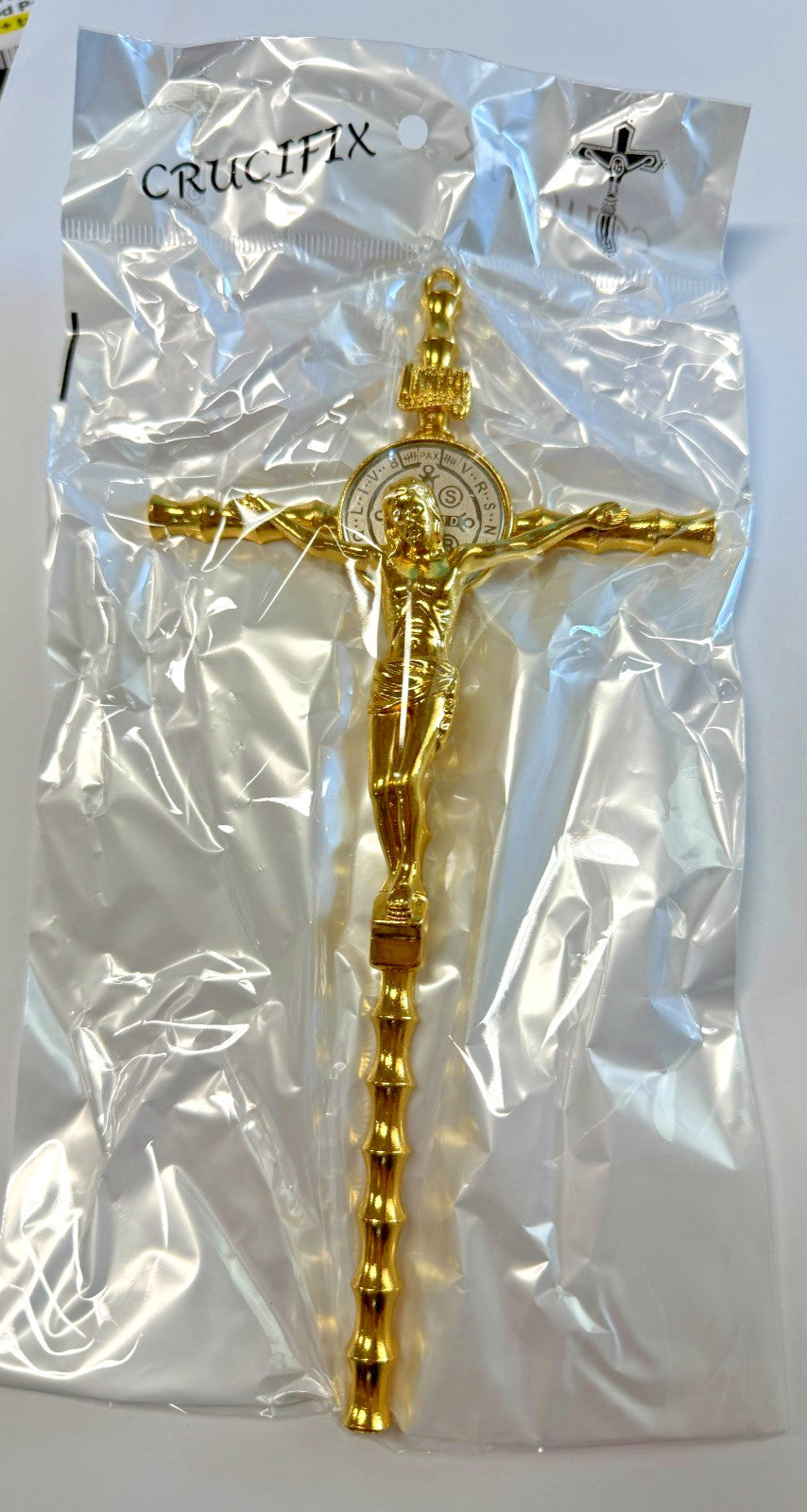 Saint Benedict Wall  Gold Tone Crucifix  8.25",  New #AB-198
