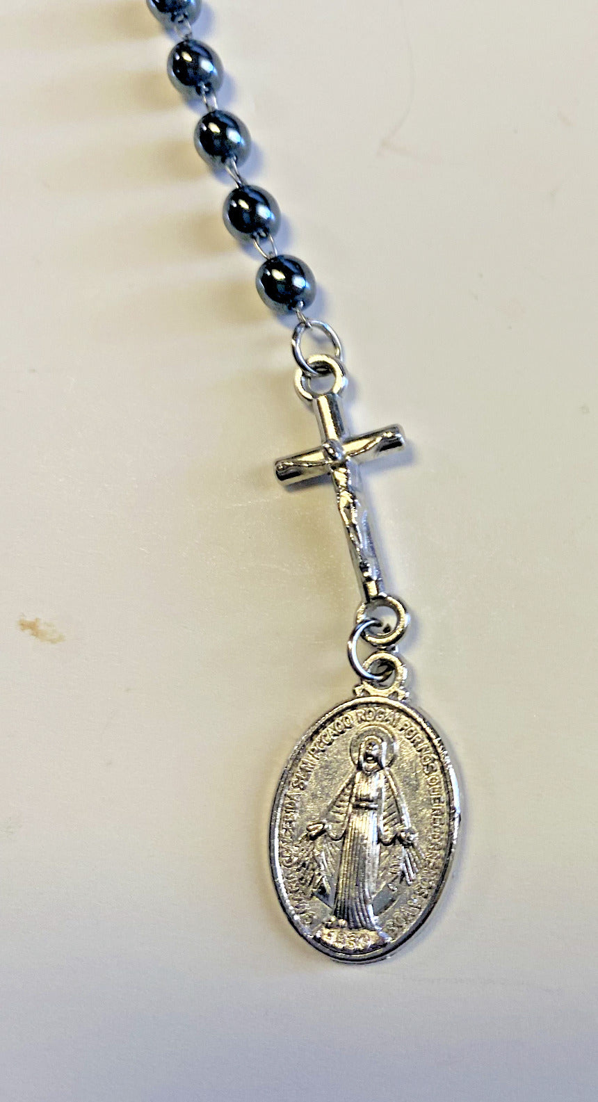 1 Decade Hematite Rosary Bookmark +O.L.of Miraculous Medal Charm, New # Gftshp