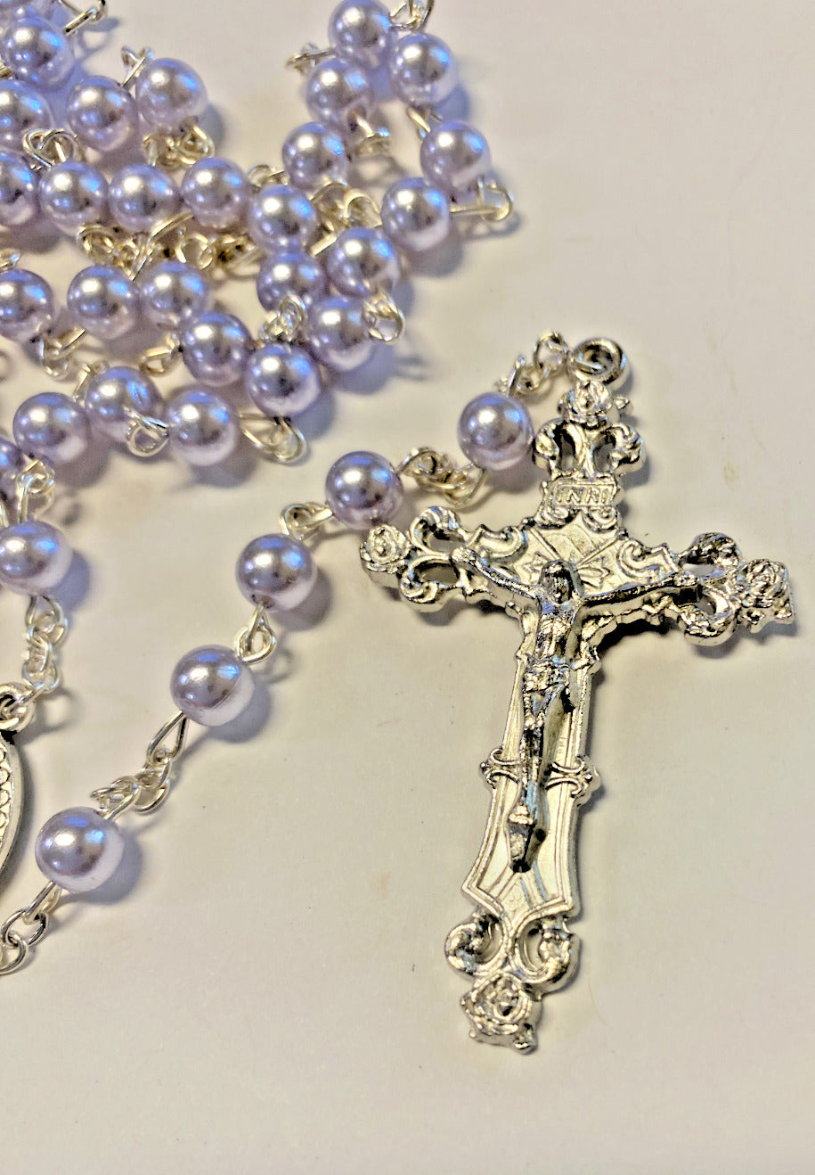 Blue Faux Pearl Rosary, New # AB-095 - Bob and Penny Lord