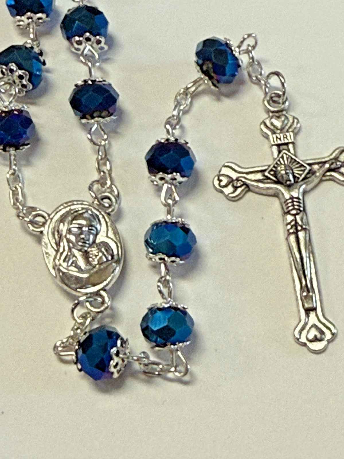 Deep Blue Crystal Rosary with Relic Holy Soil from Jerusalem, New  #Gftshp-118 - Journeys of Faith