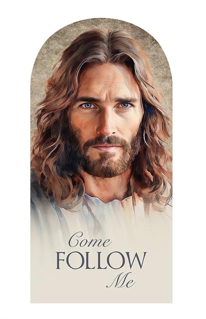Jesus "Come Follow Me" 10-inch wood plaque with Christian religious design, featuring a biblical quote, by Bob and Penny Lord Journeys of Faith.