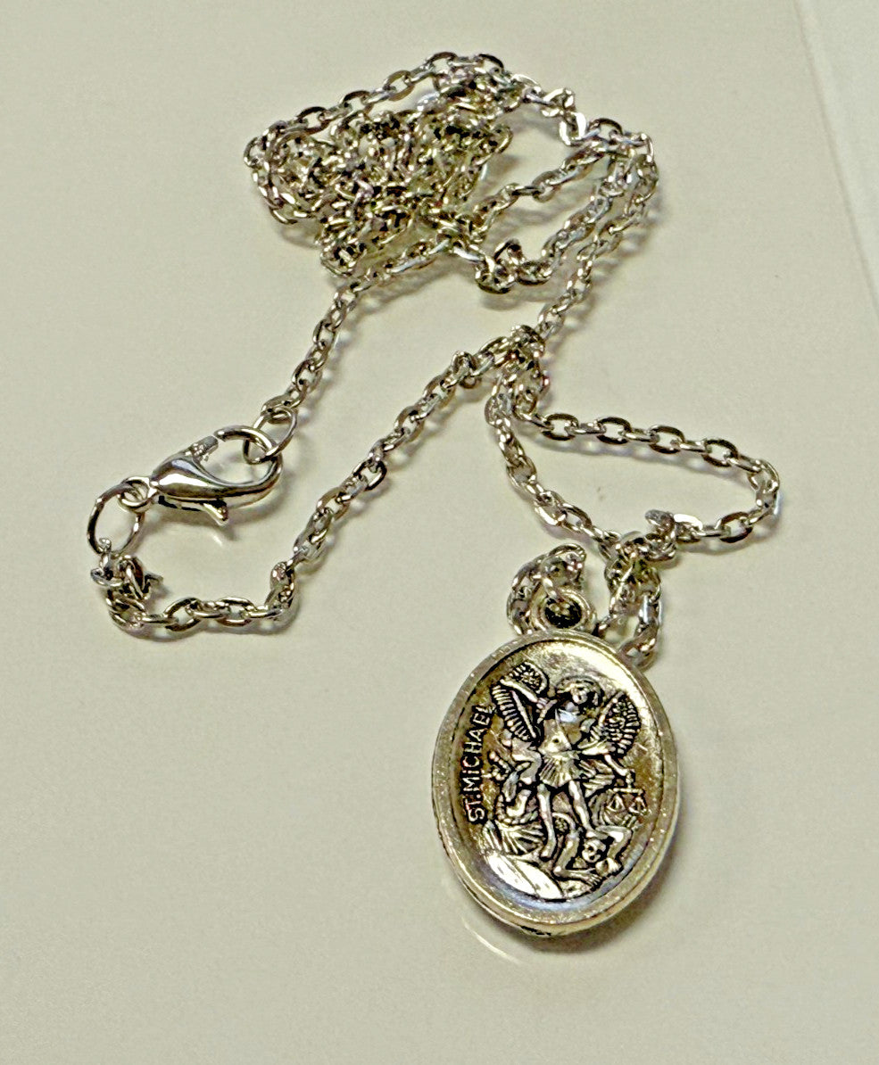 St Michael + Guardian Angel Prayer Card + Medal & 20" Chain, New #AB-031