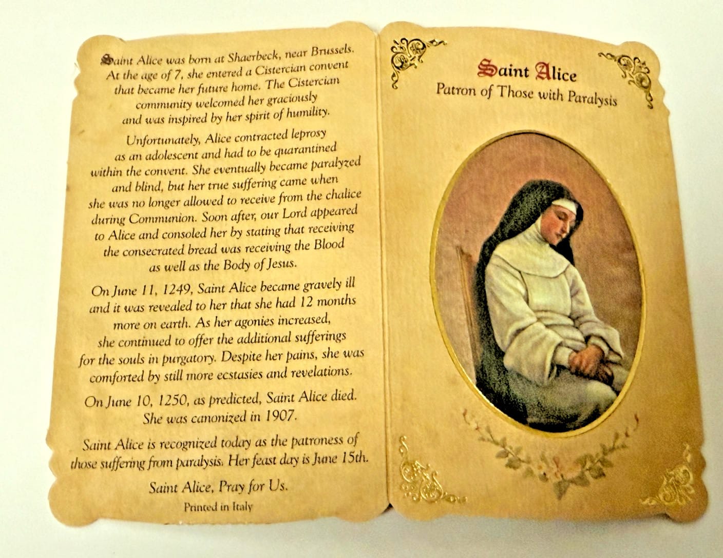 Saint Alice (Patron St of the Paralyzed  ) Prayer Card + Medal, New #PCM-32 Journeys of Faith Collectibles:Religion & Spirituality:Christianity:Holy Cards