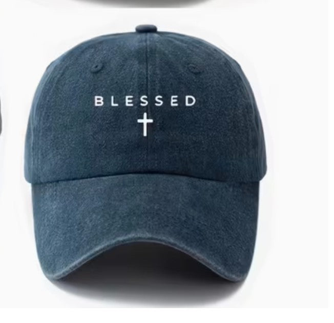 "Blessed with Cross" Blue Unisex Baseball Cap, New #Gftshp-287 - Journeys of Faith