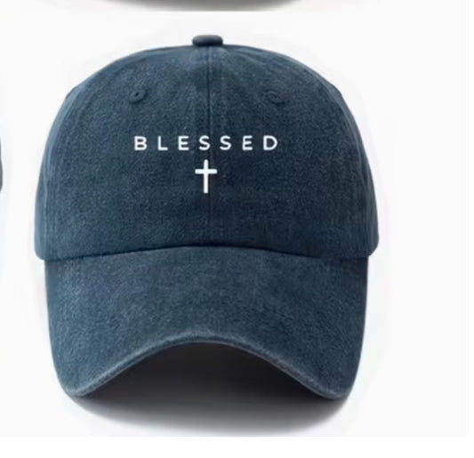 "Blessed with Cross" Blue Unisex Baseball Cap, New #Gftshp-287 - Journeys of Faith