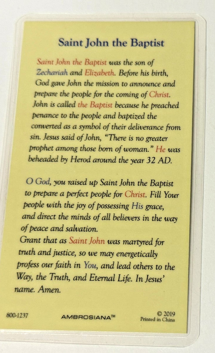 Saint John the Baptist Laminated Prayer Card, New #PCL-03