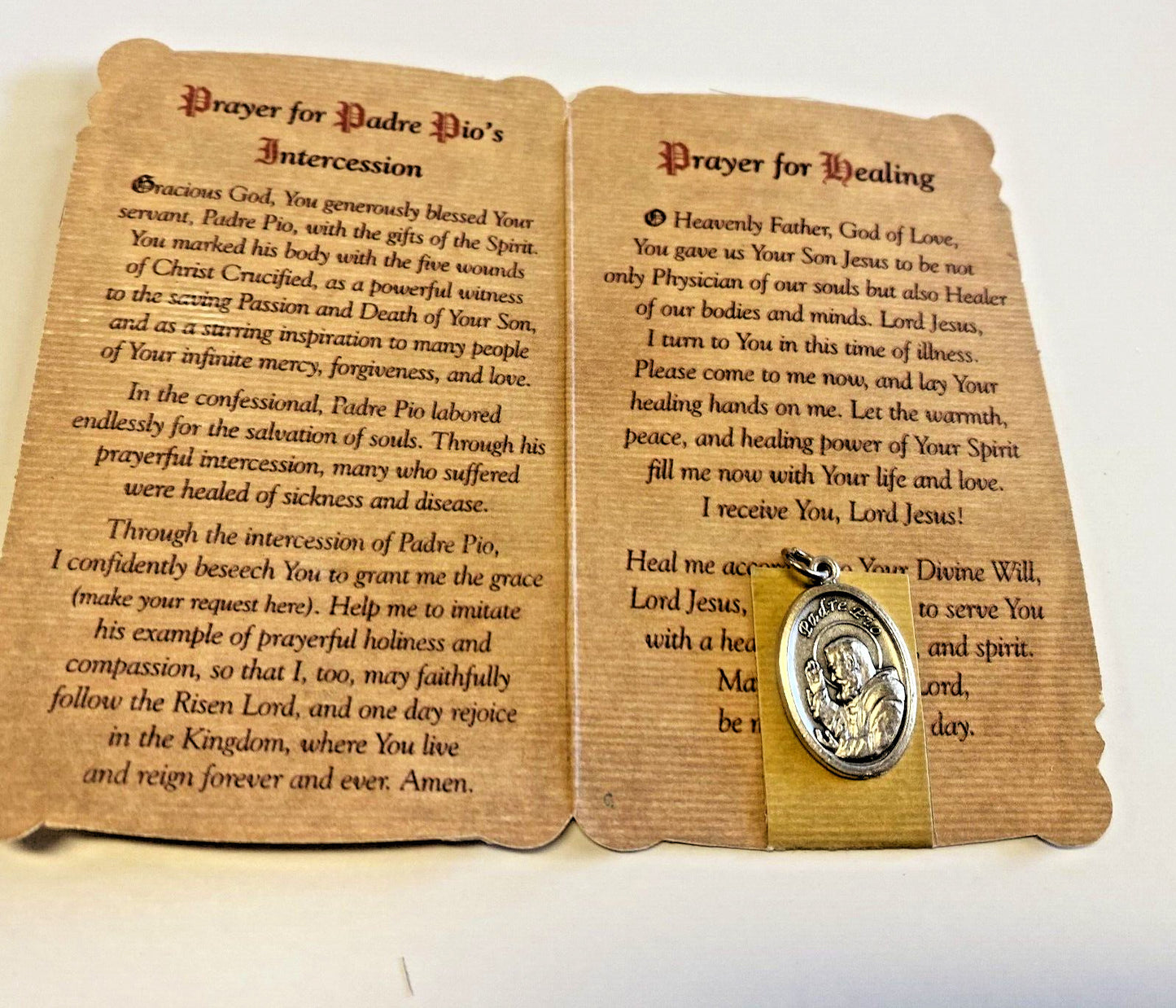 Saint Padre Pio (Patron of Healing) Prayer Card with Medal, New #PCM-025