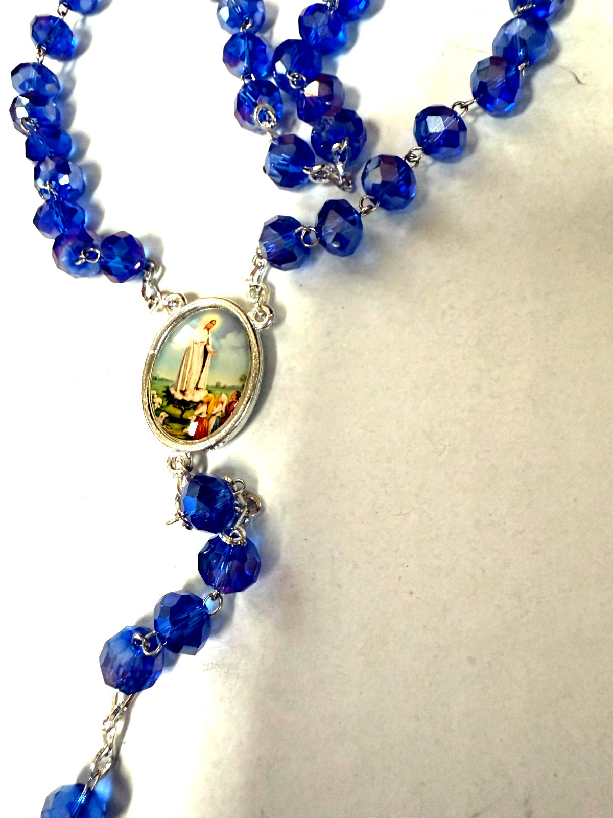 Our Lady of Fatima  Iridescent Blue Rosary, New from Colombia #L061 - Journeys of Faith