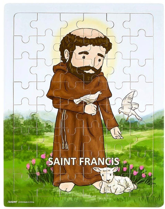 St Francis (mini saints) Wood 48pc Tray Puzzle, New #AB-143