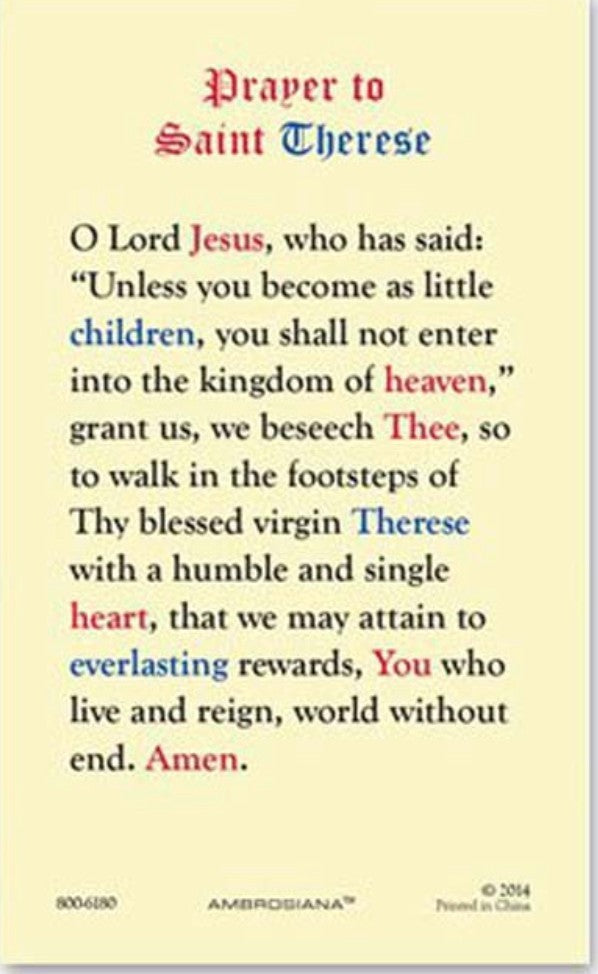 Saint Therese of Lisieux ( of the Child Jesus) Laminated Prayer Card, New#PCL-48