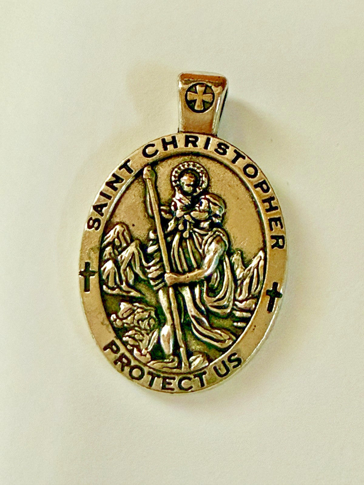 Saint Christopher 1.5" Silvertone Oval Medal, New #MD-070 - Journeys of Faith