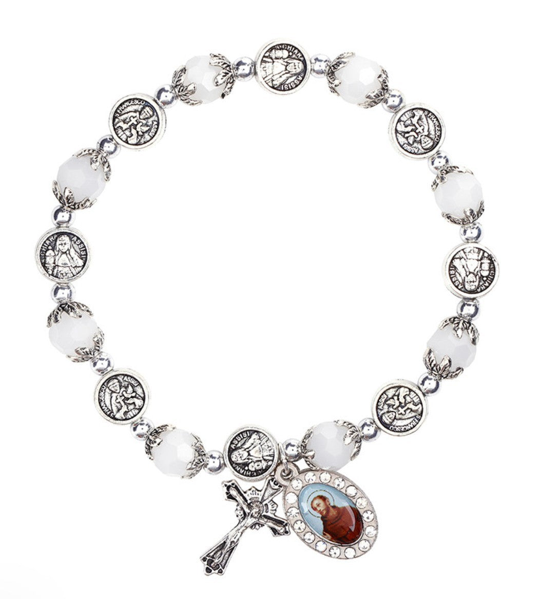 Saint Francis  & St Clare of Assisi Crystal Medal Bracelet, New #AB-274-R2 - Journeys of Faith