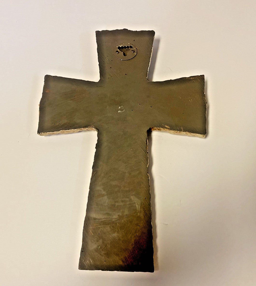 Indoor and outdoor cross display titled "3 Crosses" by Bob and Penny Lord, featuring three Christian crosses, collectible religious decor.