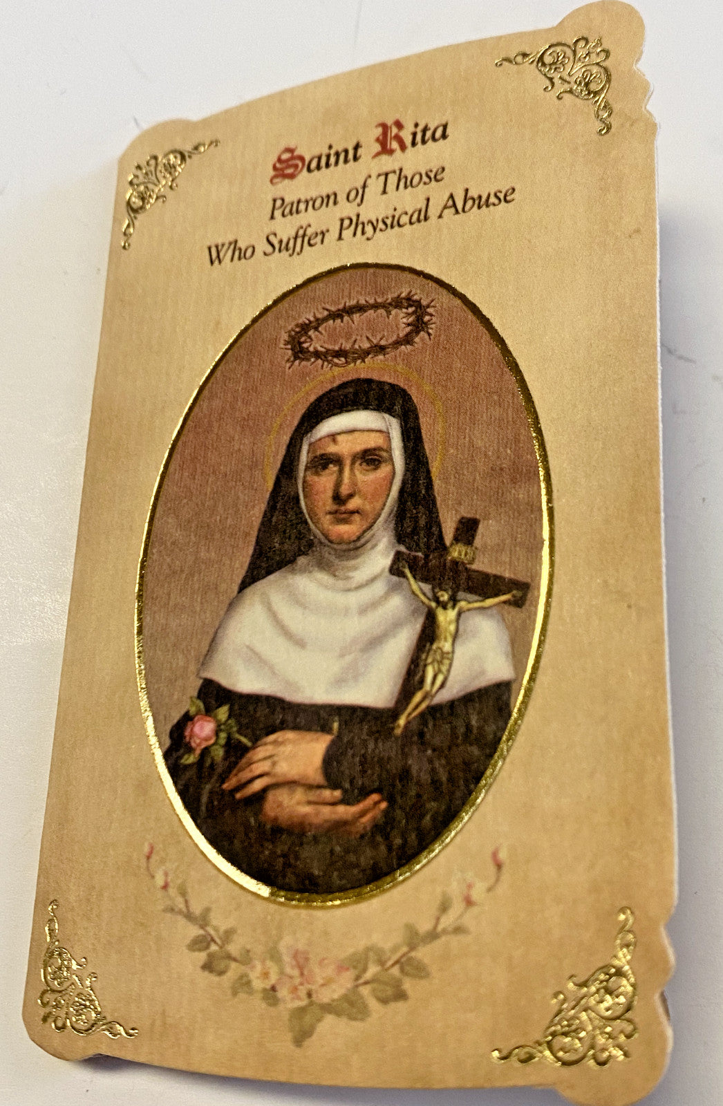 Saint Rita of Cascia(Patron St of Abused) Prayer Card + Medal,  New #PCM-026