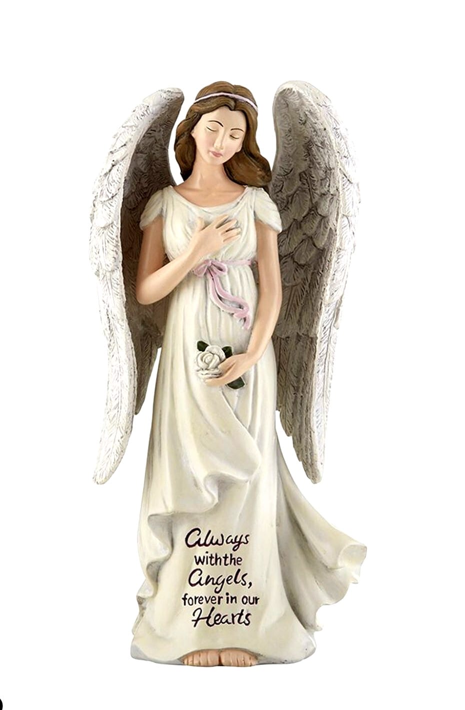 Avalon Gallery Memorial 8-inch angel sculpture with engraved message "Always with the Angels, forever in our Hearts"