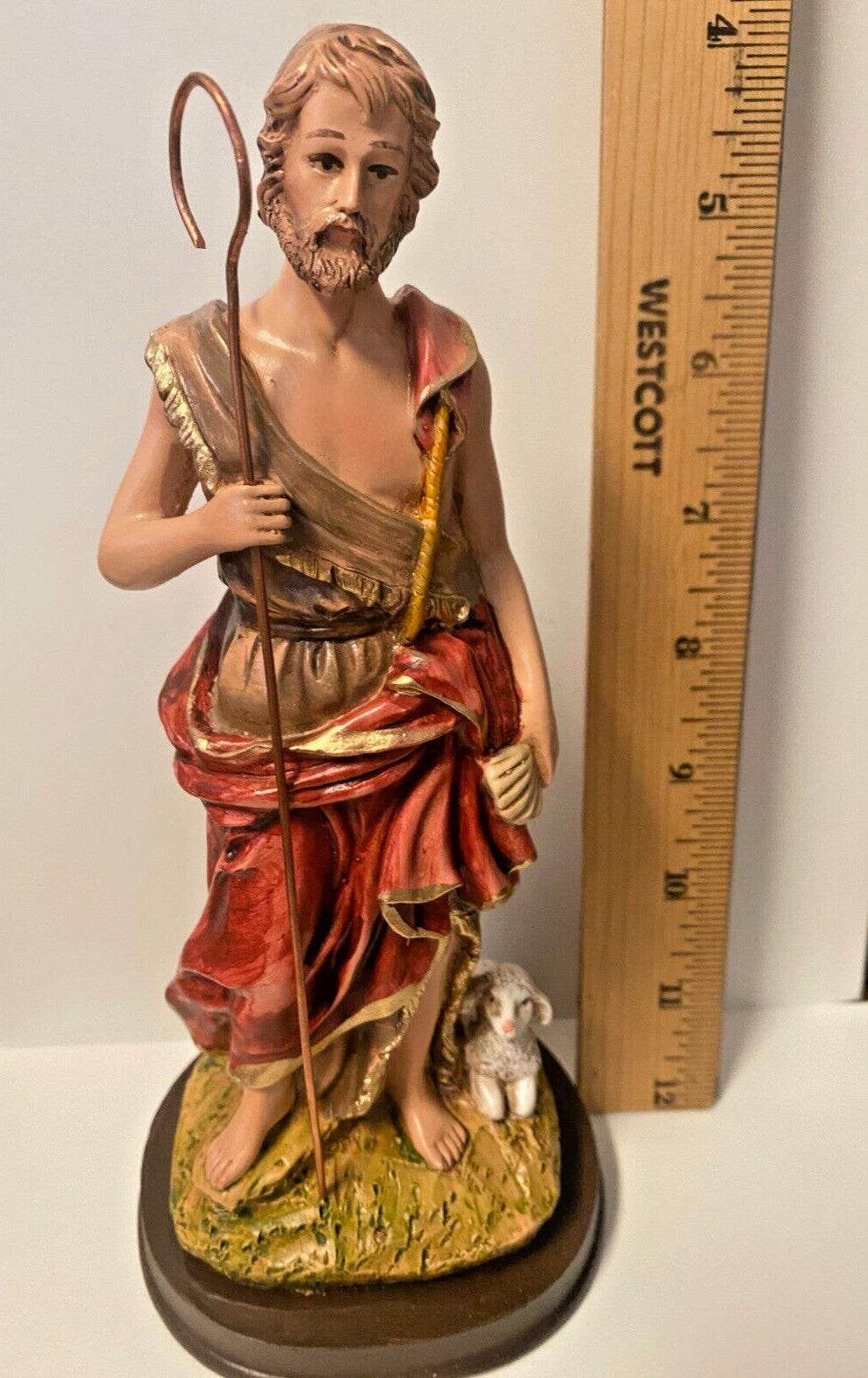 Hand-painted 8-inch Saint John the Baptist statue by Bob and Penny Lord, detailed Christian religious figure from Colombia.