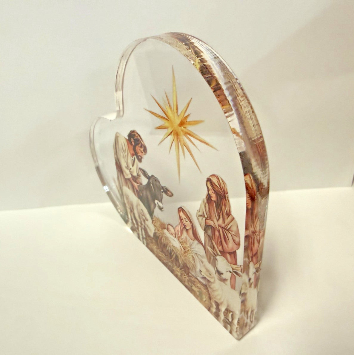 Nativity Scene Small Heart Acrylic Image, New #Gftshp-241