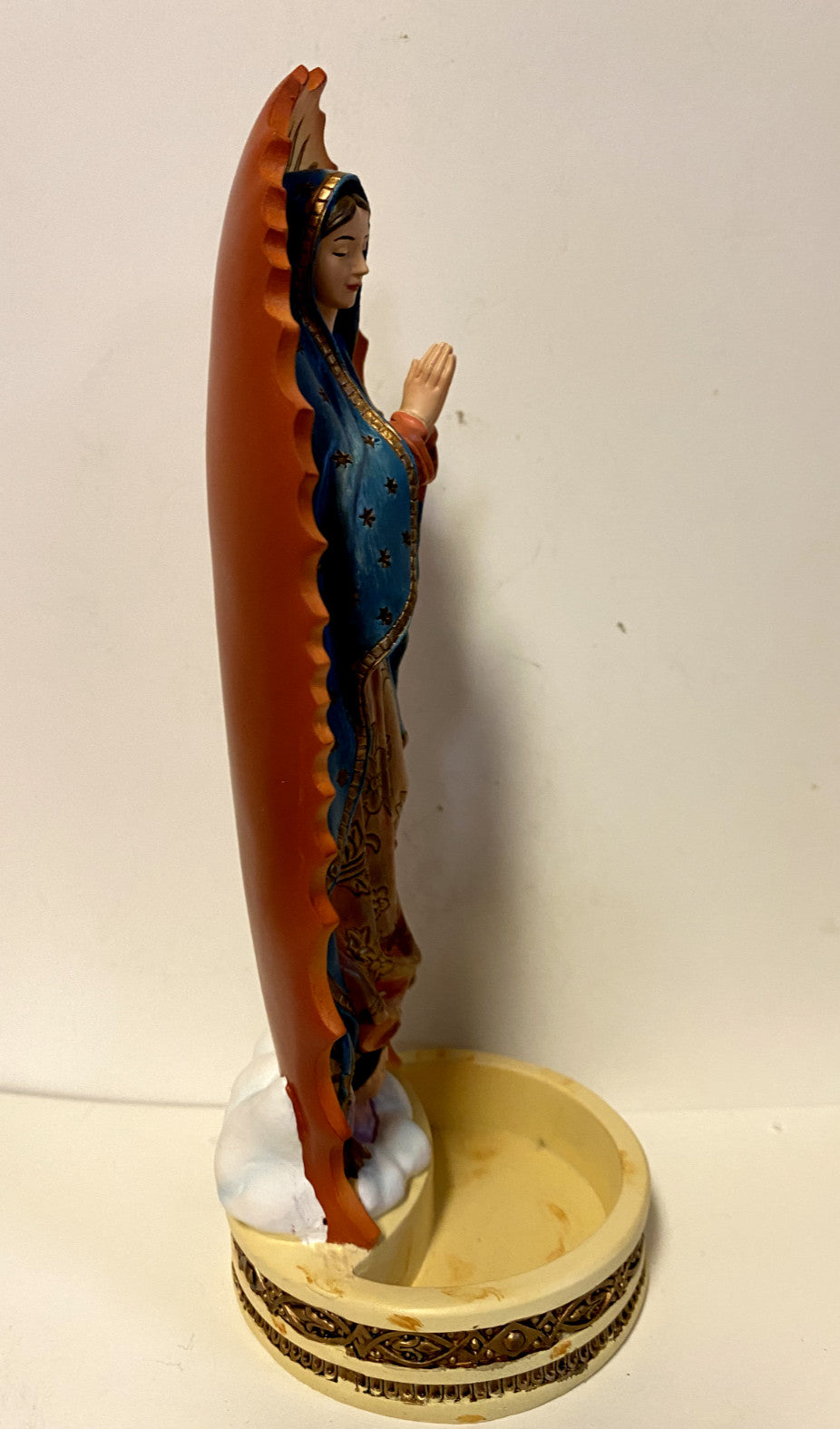 8-inch Our Lady of Guadalupe rosary holder statue by Bob and Penny Lord, depicting the religious figure in detail.