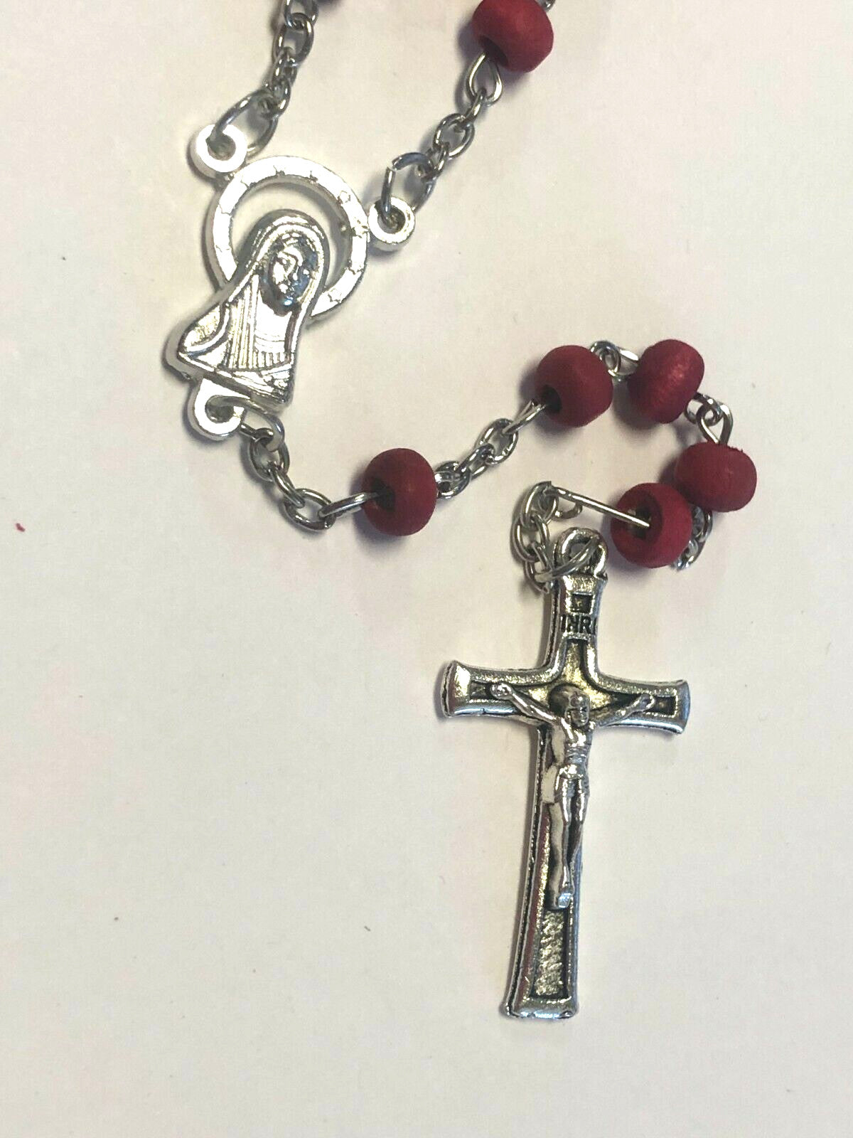 Holy Family Miniature Rose Scented Wood Bead Rosary in Glass 1 3/4" Bottle, New - Journeys of Faith