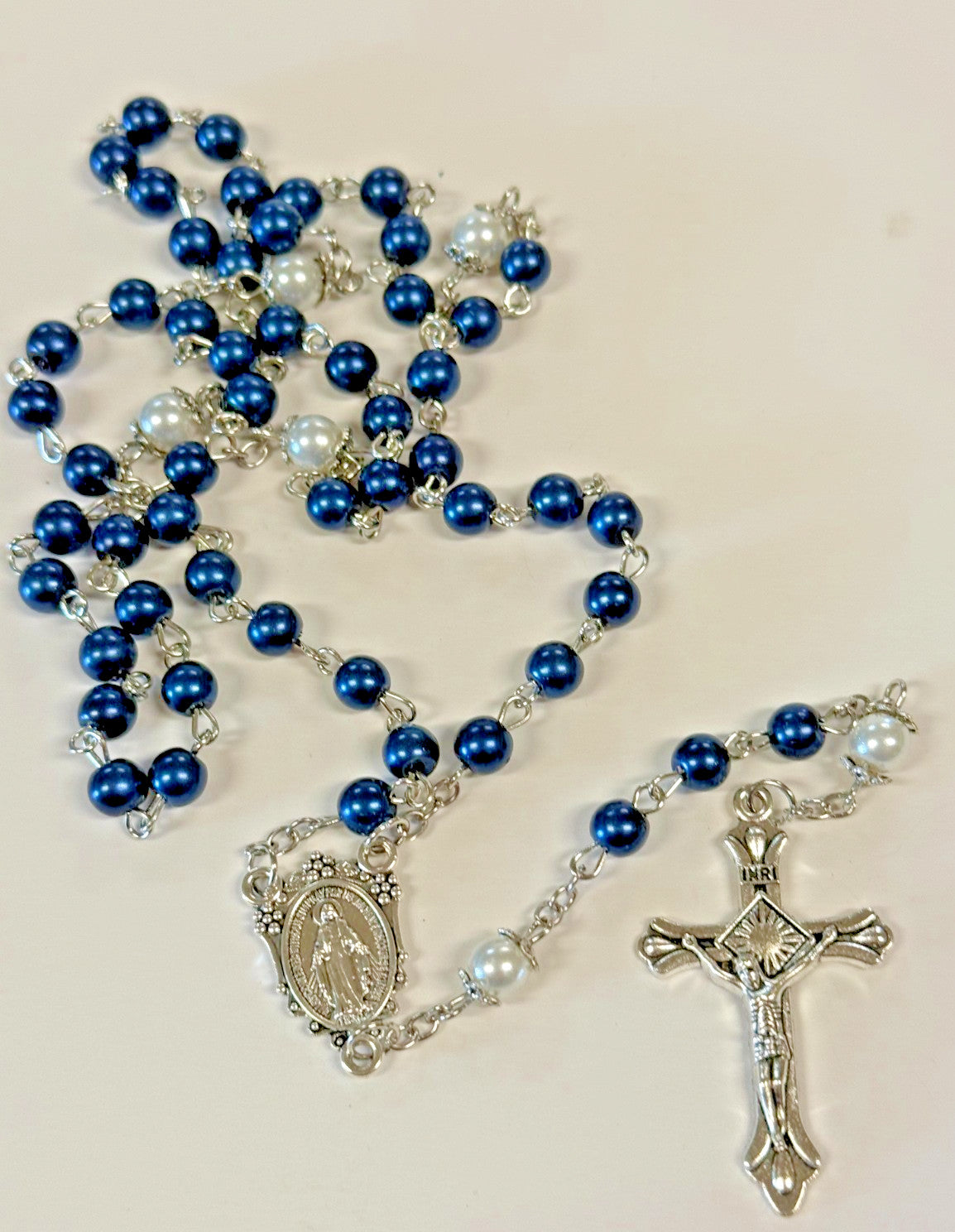 Midnight Blue Glass Beads, Wire Wrapped Rosary  New Gftshp-60 - Journeys of Faith