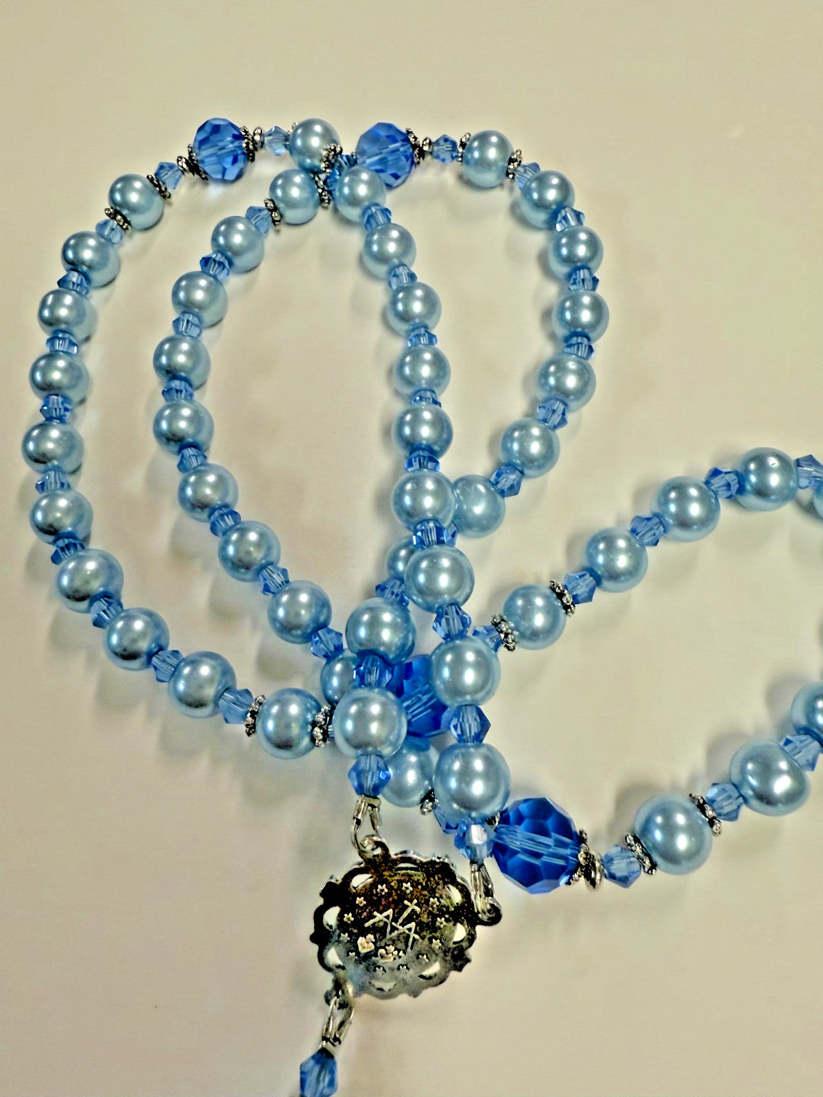 Blue Rosary with Faux  Glass Pearl and  Faceted Crystal Beads, New #Gftshp-53 - Journeys of Faith