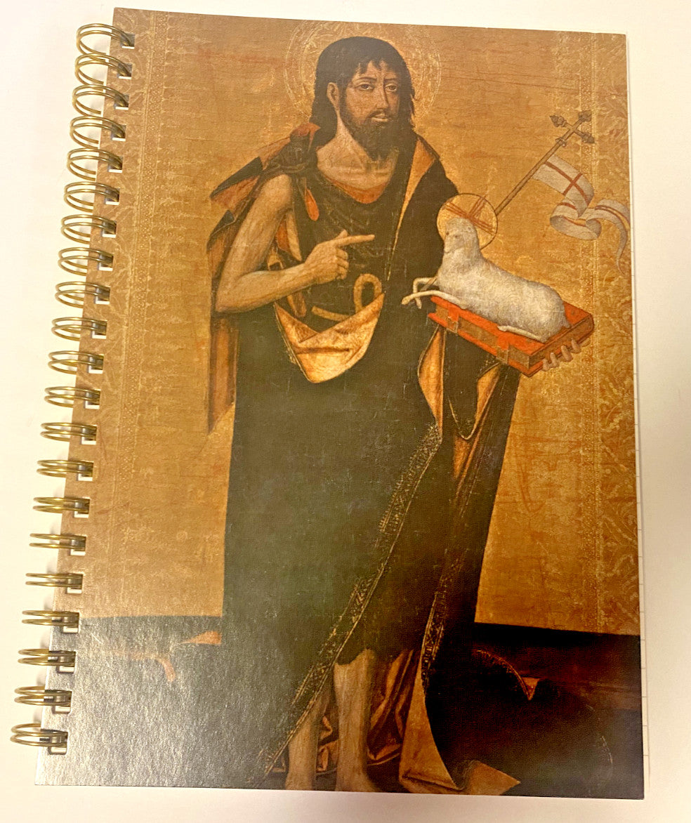 Saint John the Baptist cover notebook by Bob and Penny Lord, featuring religious Christian imagery and Holy Cards design.
