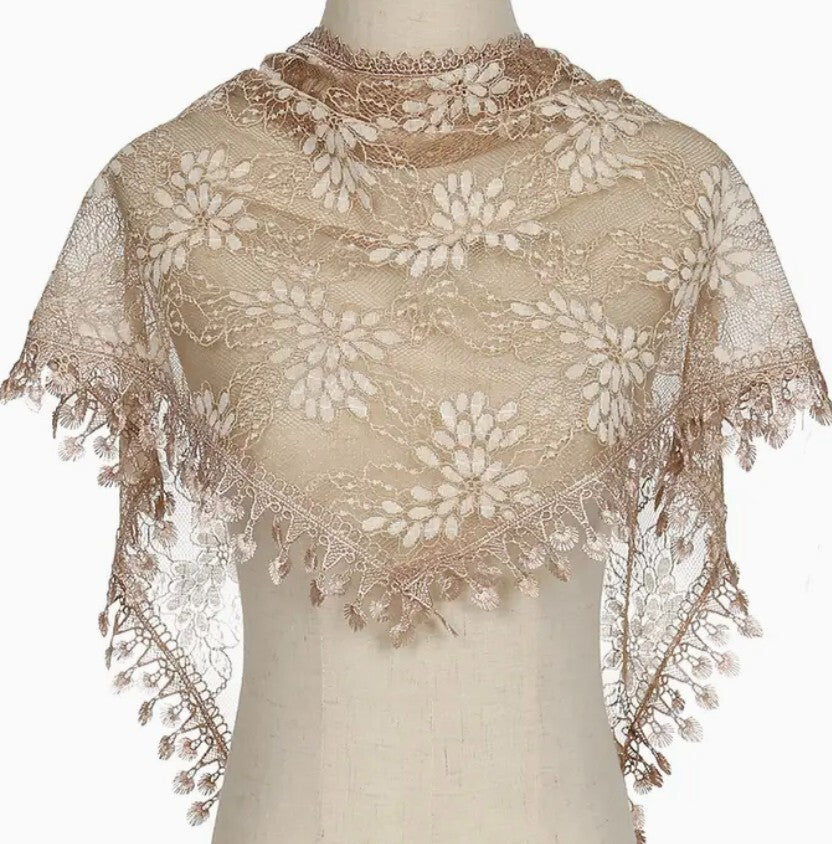 Women's Light  Khaki Lace Church Veil, New #AB-287-R2 - Journeys of Faith