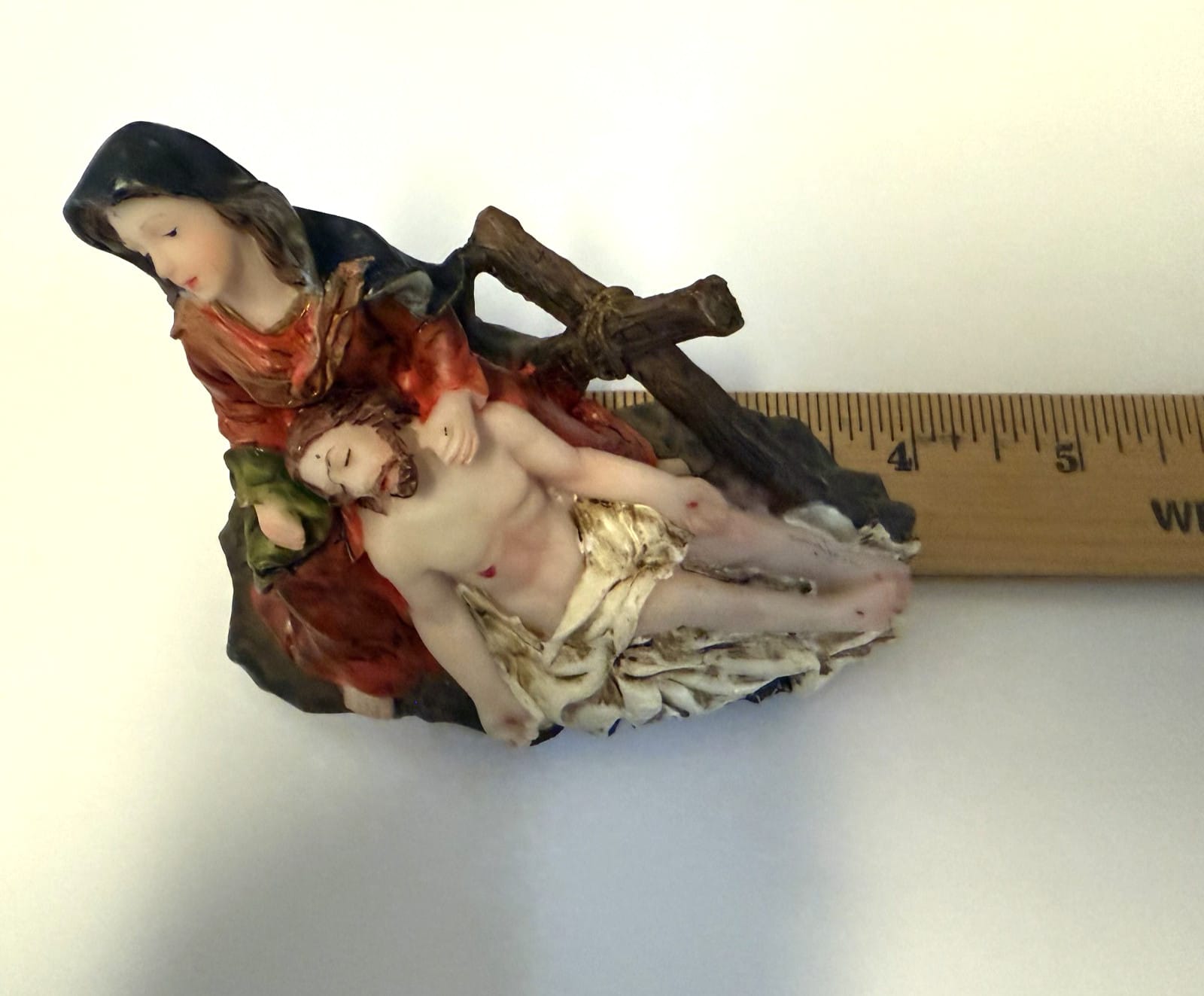 Colored Pieta 3-inch figurine by Journeys of Faith, depicting a detailed Christian religious statue with vibrant colors.