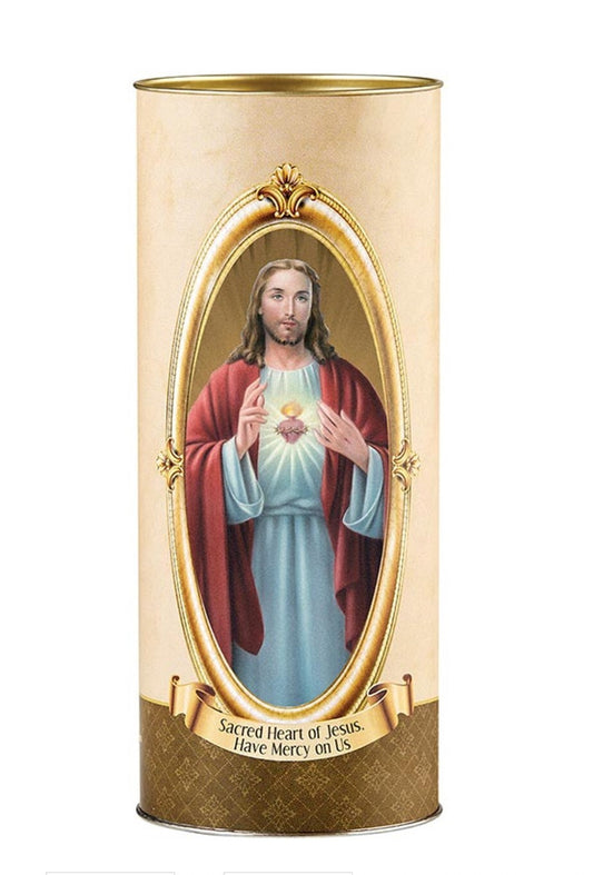 Sacred Heart of Jesus 5.75-inch votive candle from Bob and Penny Lord, featuring religious imagery and Christian symbolism.