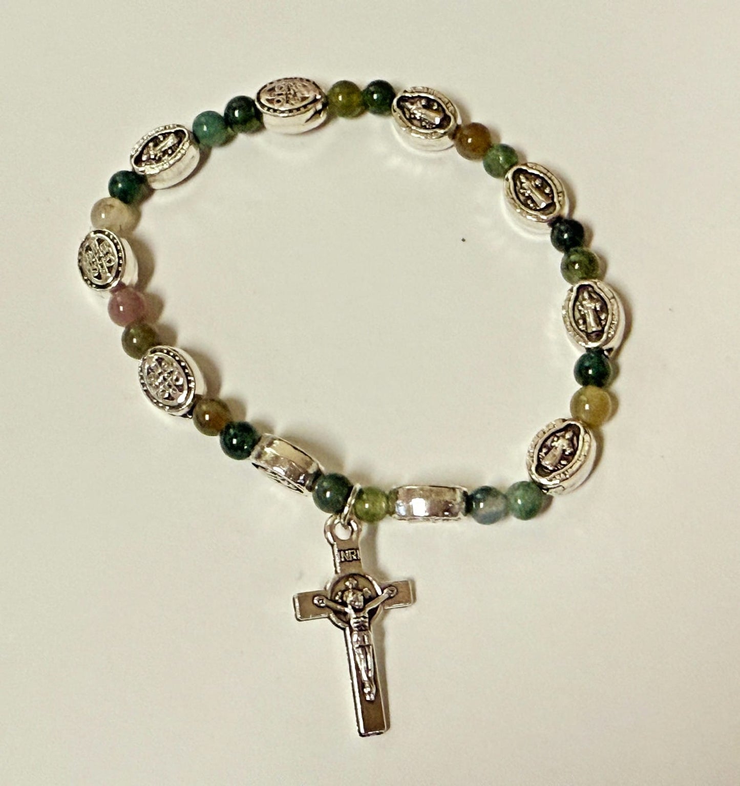 Saint Benedict Gemstone Stretchable 7.5" Bracelet, New #Gftshp-108 Journeys of Faith Collectibles:Religion & Spirituality:Christianity:Jewelry