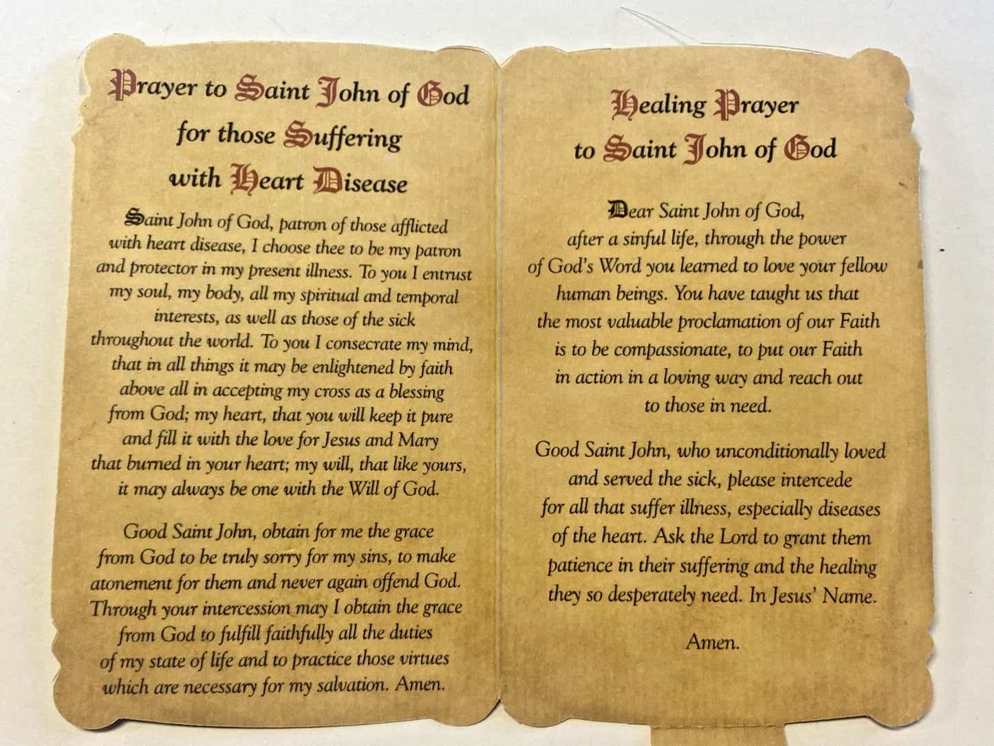 St John of God (Patron St for Heart Disease) Prayer Card + Medal, New #PCM-017