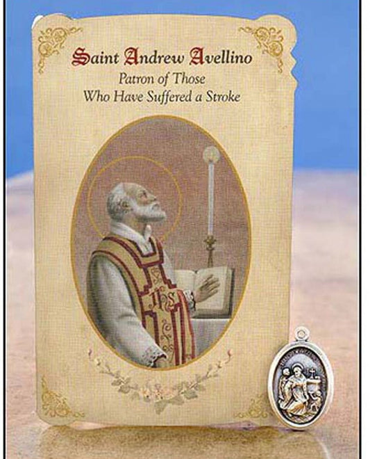 Saint Andrew Avellino(Patron St /Stroke Patient Prayer Card + Medal, New#PCM-03