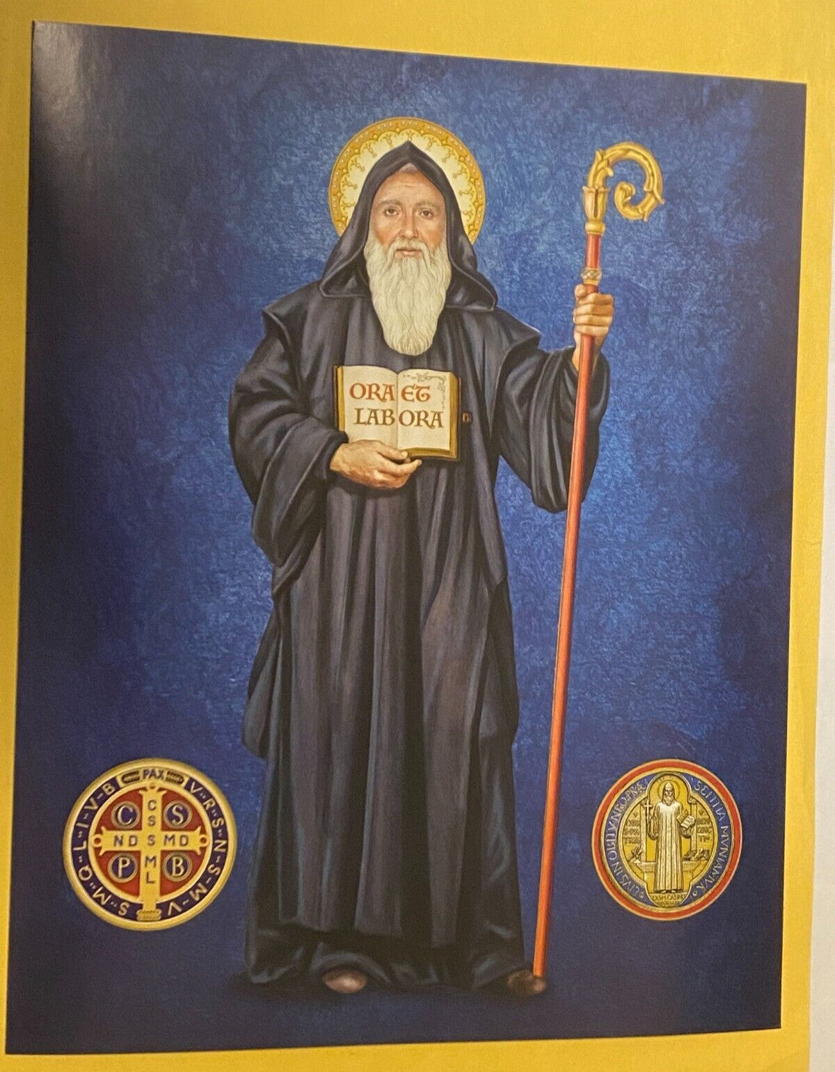Saint Benedict 8x10 inch print by Bob and Penny Lord, religious Christian poster featuring a detailed spiritual image.