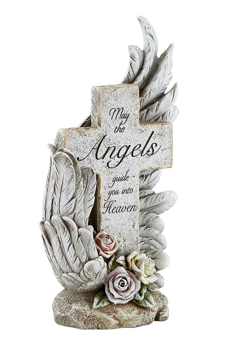 Avalon Gallery 10-inch angel wing wrapped cross figurine, decorative home décor piece with intricate details and a serene design.